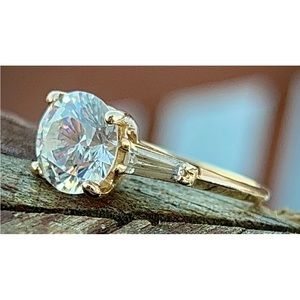 Stuller Solitaire Zirconia with Baguette Zirconia Sides 14K Yellow Gold Band